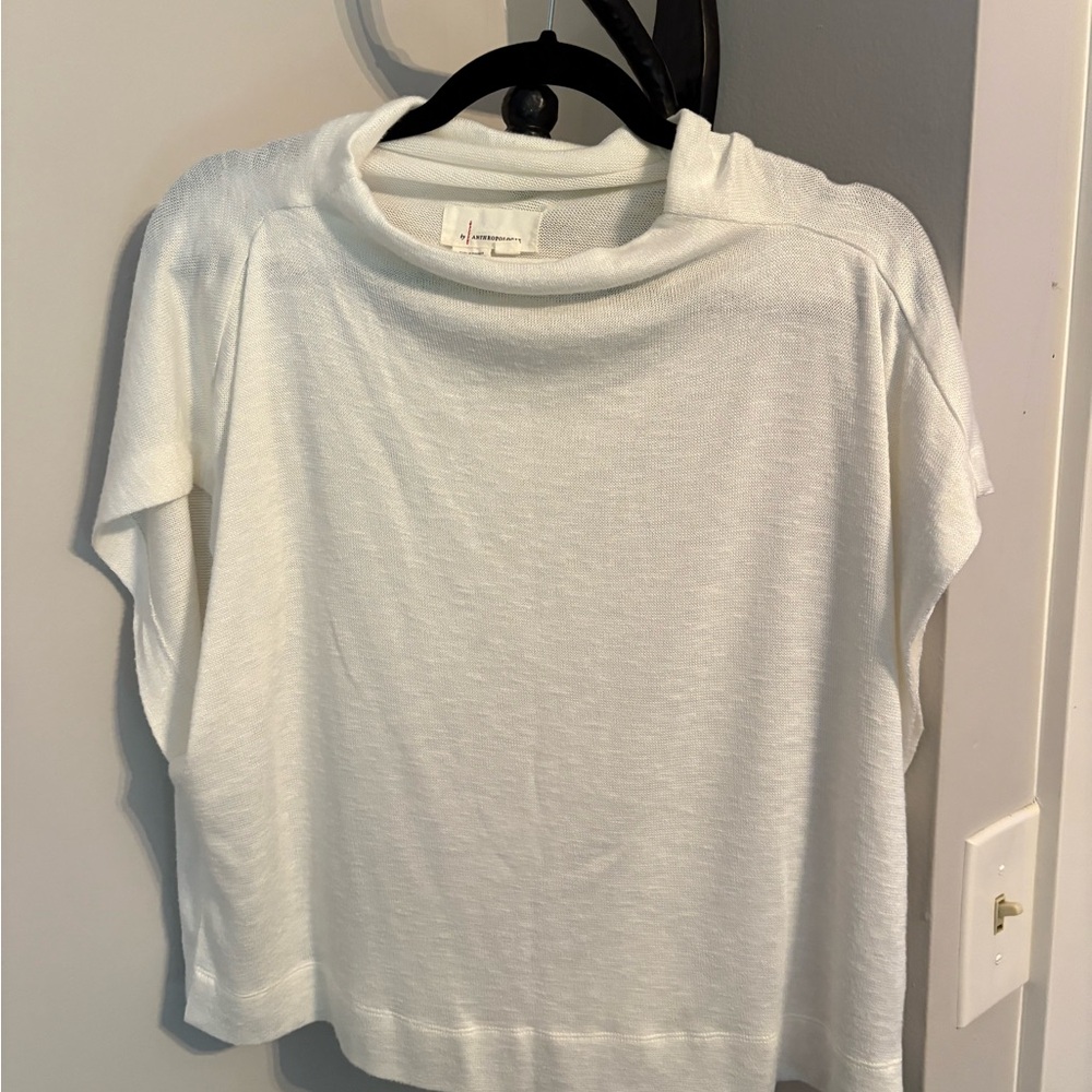By Anthropologie Ivory Top Women Size XL Funnel Neck Short Sleeve